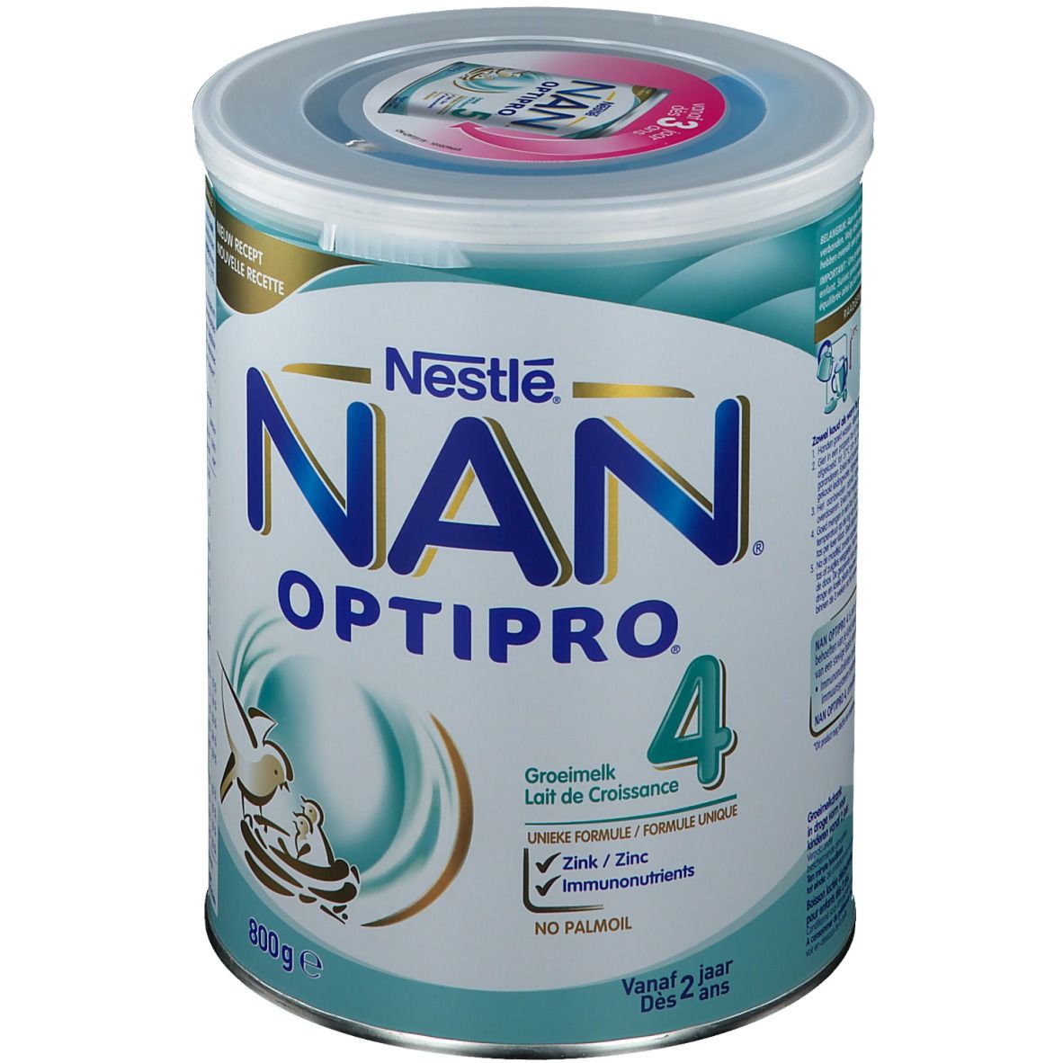 Blik Nestlé NAN OPTIPRO 4. Groeimelk voor kinderen vanaf 2 jaar. Zink en zonder palmolie. 800g.