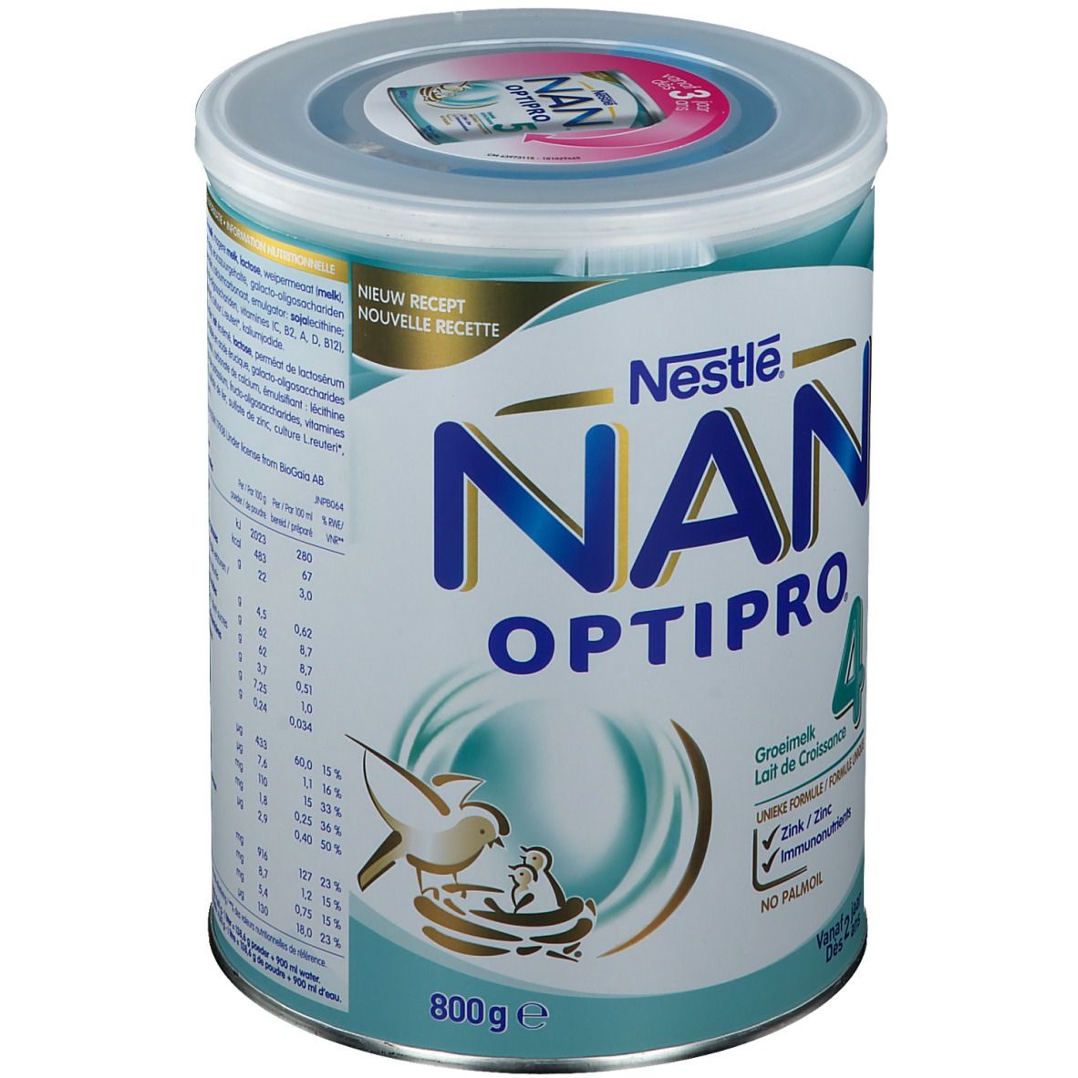 Blik Nestlé NAN OPTIPRO 4. Groeimelk voor kinderen vanaf 2 jaar. Zink en zonder palmolie. 800g.