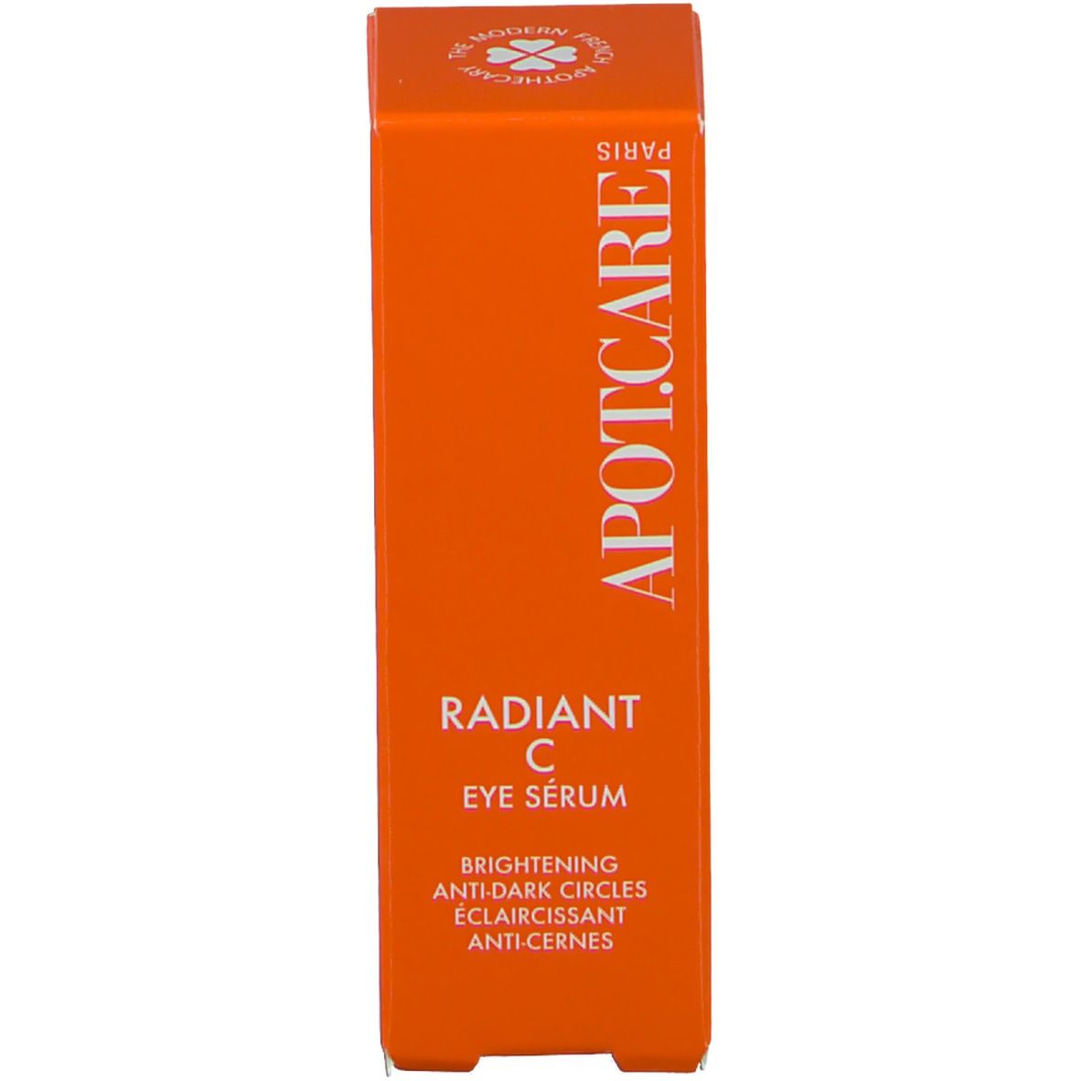 Emballage orange avec logo APOT.CARE et informations produit. Inscription: Radiant C Eye Serum.