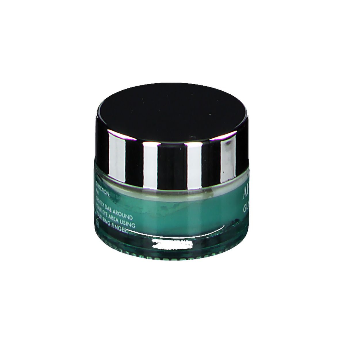 Rundes Augencreme-Glas mit schwarzem Deckel. Aufschrift: APOT.CARE, Glycolic Night, Repairing Eye Cream.