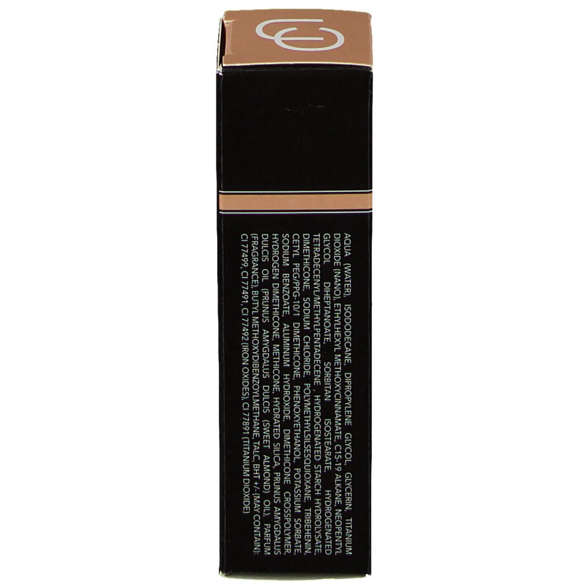 Schachtel mit Inhaltsstoffen. Auflistung der Inhaltsstoffe. Marke: Les Couleurs de Noir.