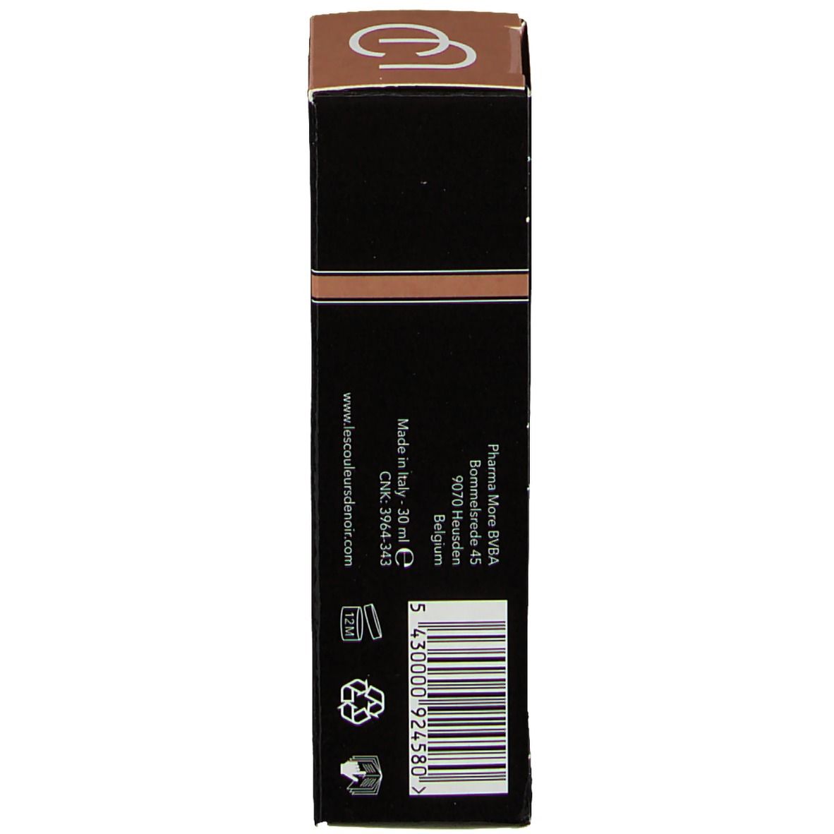 Braune Produktverpackung. Aufschrift: CC CREAM, SPF 30, 03-Moyen. Barcode und Herstellerinformationen. Marke: Les Couleurs de Noir.