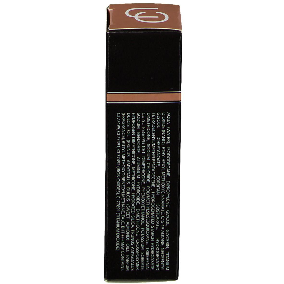 Braune Produktverpackung. Inhaltsstoffe in englischer Sprache. Marke: Les Couleurs de Noir.