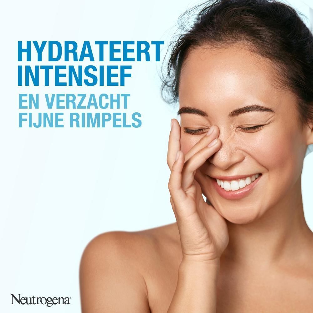 Neutrogena Hydro Boost Serum verpakking. Nederlandse teksten. Blauwe verpakking met productafbeelding.
