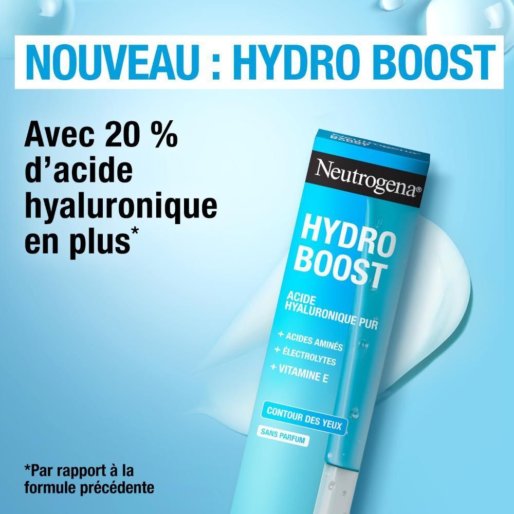 Neutrogena Hydro Boost crème yeux. Tube bleu, bouchon blanc. 15ml.