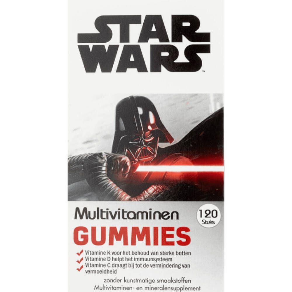 Boîte de gommes multivitamines Star Wars. Contient 120 pièces. Illustration de Dark Vador.