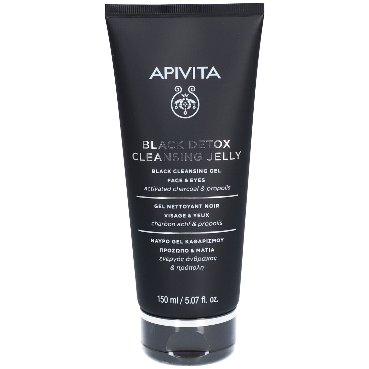 Zwarte reinigingsgel in tube. Bevat actieve kool en propolis. Voor gezicht en ogen.