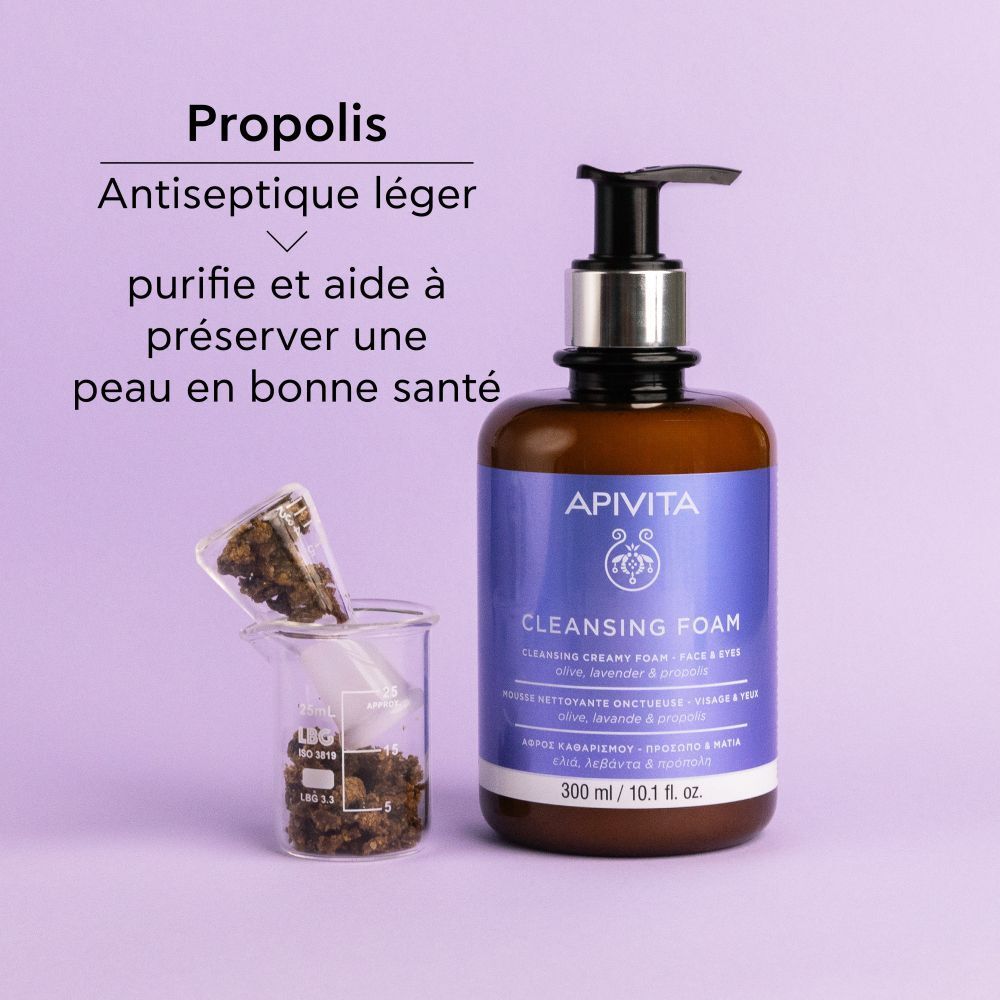 Flacon, propolis. Légèrement antiseptique. Purifie et aide à préserver une peau en bonne santé.