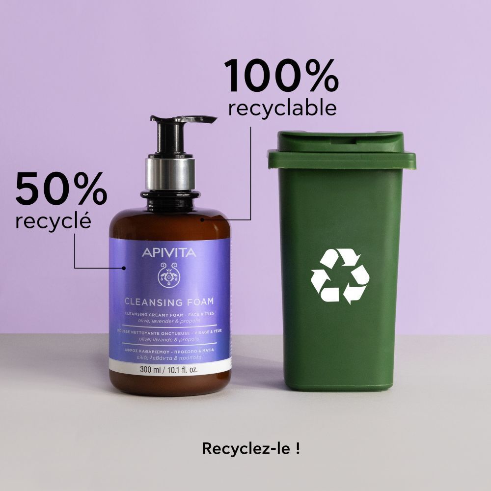 Flacon, poubelle. 100% recyclable. 50% recyclé. Recyclez-le!