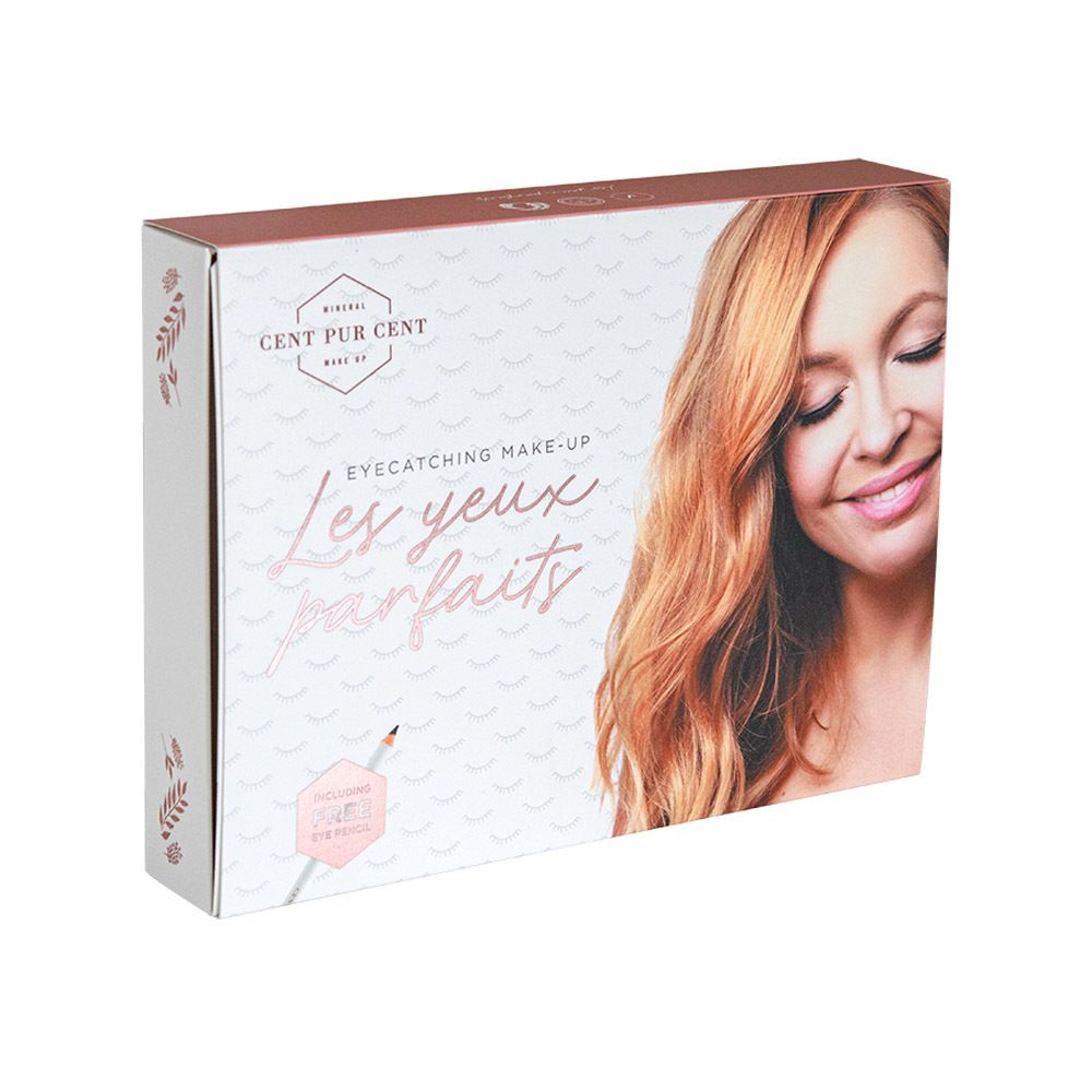 Coffret maquillage. Contient mascara, eye-liner et crayon. Emballage avec visage de femme.