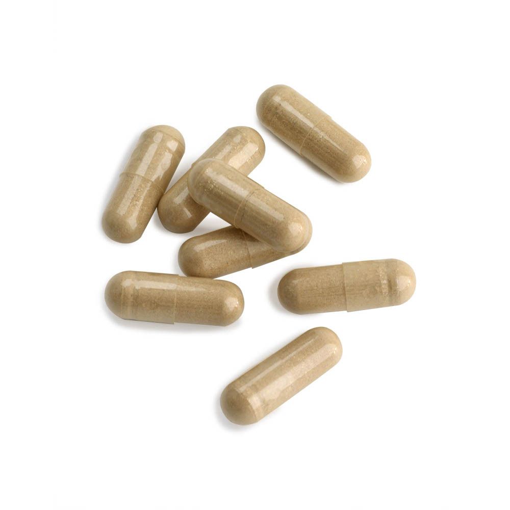 Witte fles met Ashwaganda Pure. Productnaam en merk BIOTICS RESEARCH.