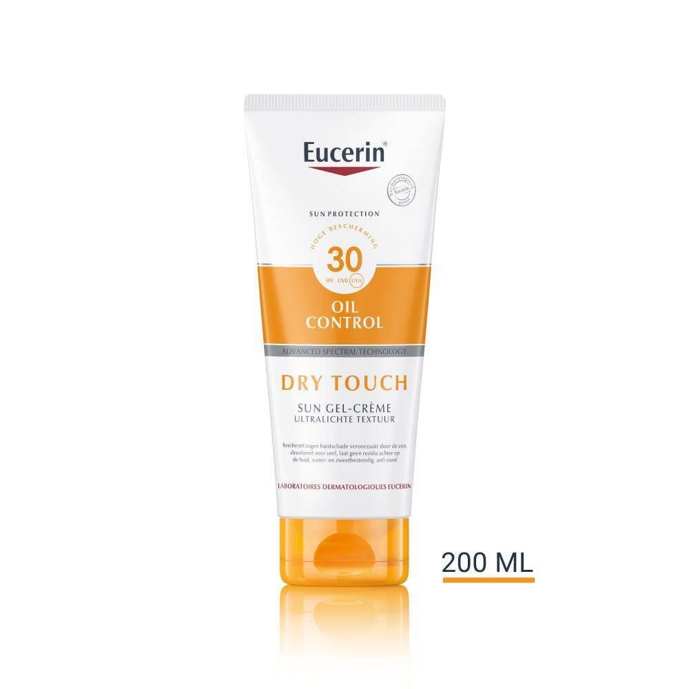 Eucerin Sun Gel-Creme SPF 30. Witte tube met gele dop. 200 ml.