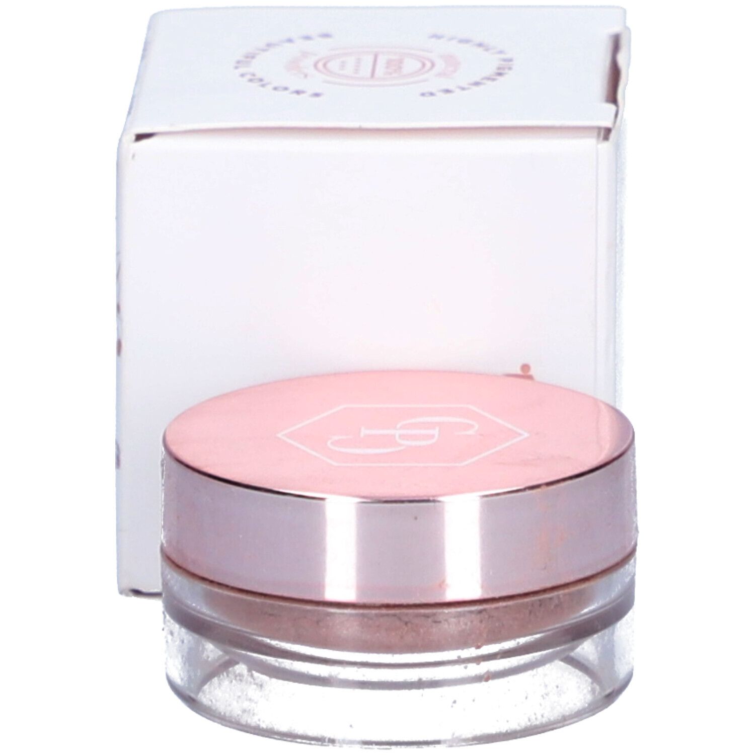 Pot et boîte d'ombre à paupières. Couvercle rose, boîte blanche. Cent Pur Cent Mineral Eye Shadow.
