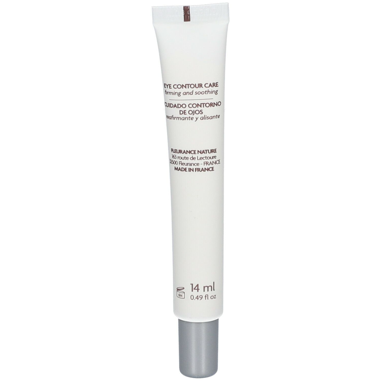 Witte crèmetube met Eye Contour Care. 14 ml. Grijze dop.