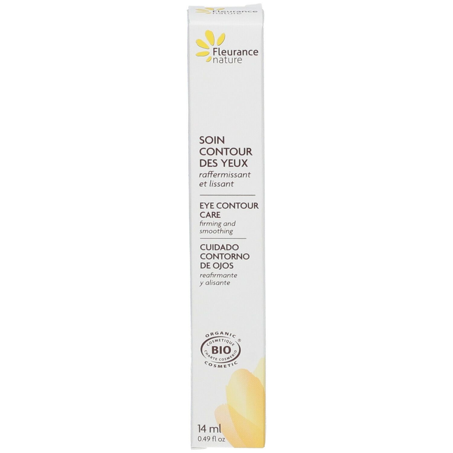 Doos met opschrift Soin Contour des Yeux. Bio-certificering. 14 ml.