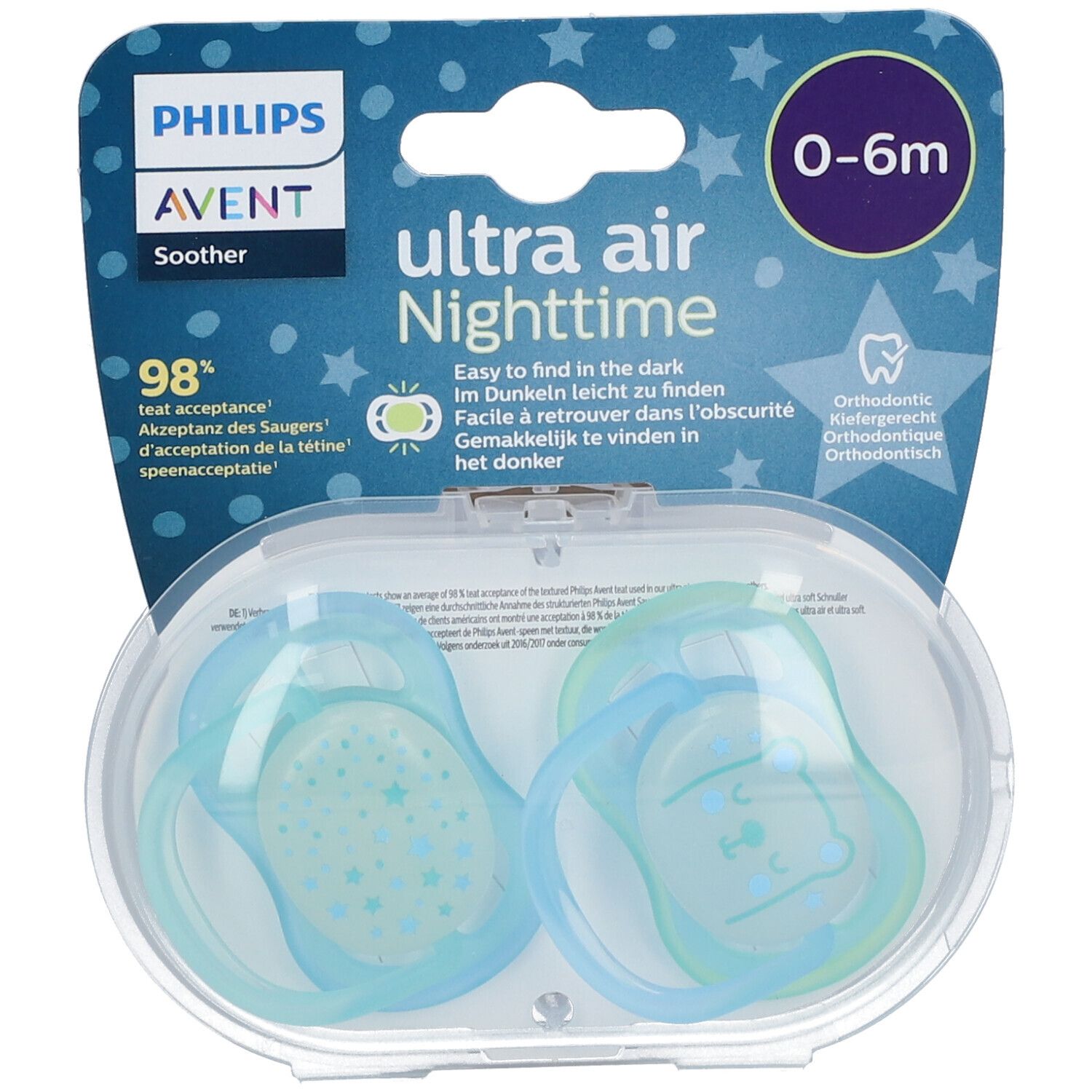 Avent Fopspeen Ultra Air Night 0-6 Maanden Scf376/10 2 St Schnuller