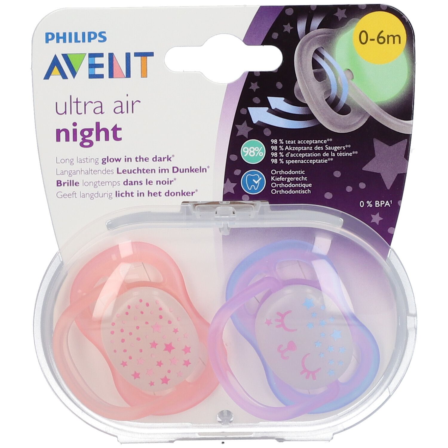 Avent Schnuller Ultra Air Night Girl 0-6 Monate (Farbe nicht auswählbar)