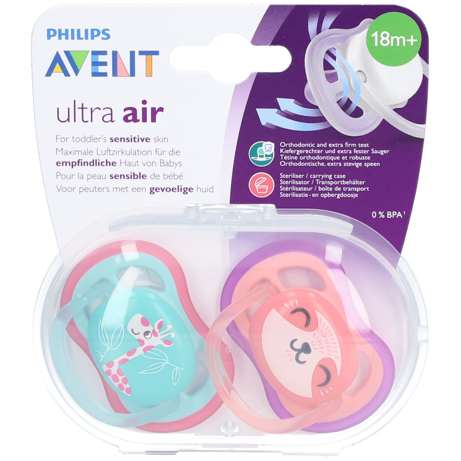 Avent Fopspeen Ultra Air Girl 18 Maanden+ Scf349/12 2 St Schnuller