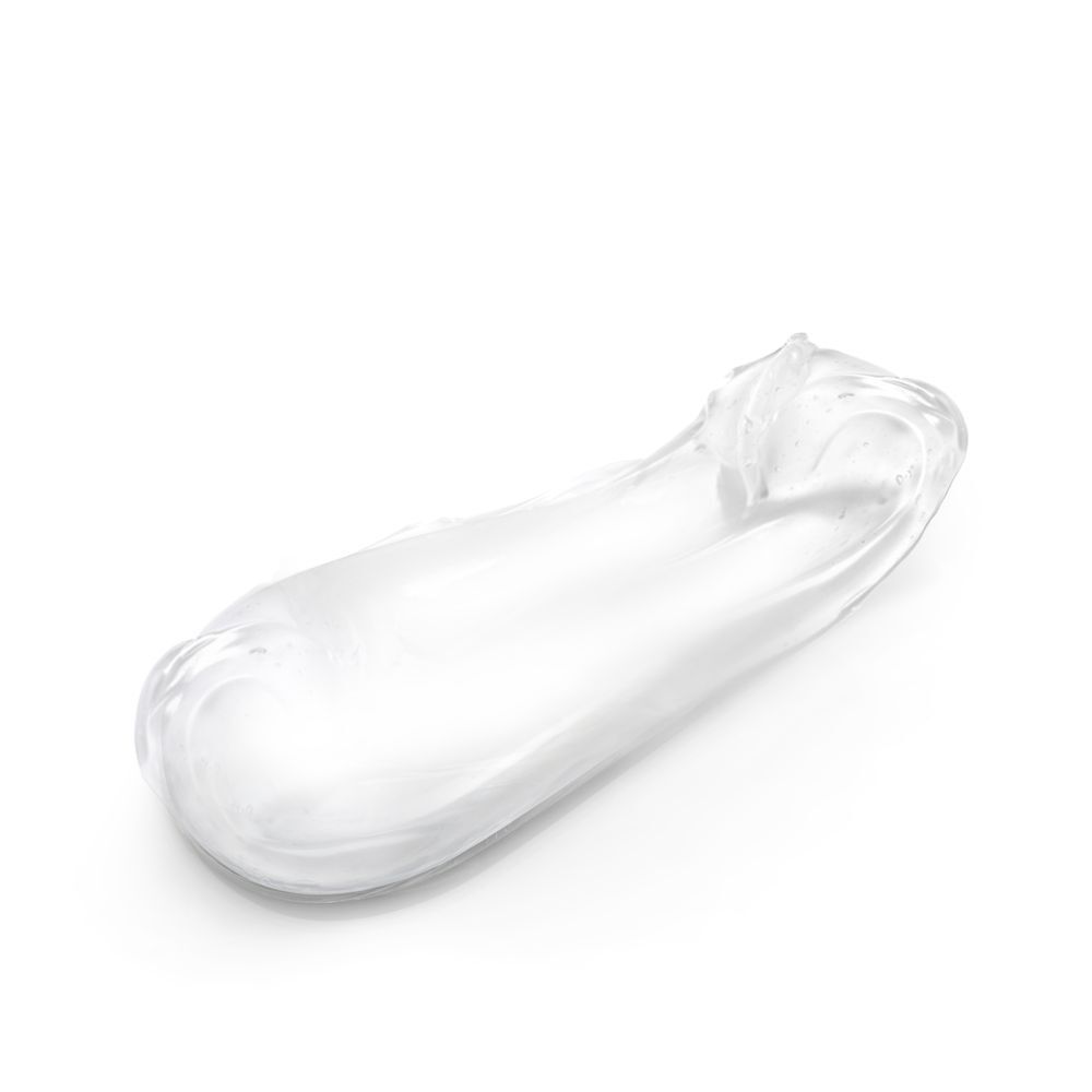 Klodder transparante gel op witte achtergrond.