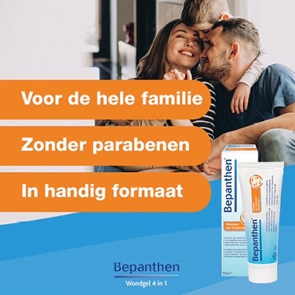 Tekst: Versnelt wondgenezing, onmiddellijke pijnverlichting, helpt infecties voorkomen, vermindert littekens.