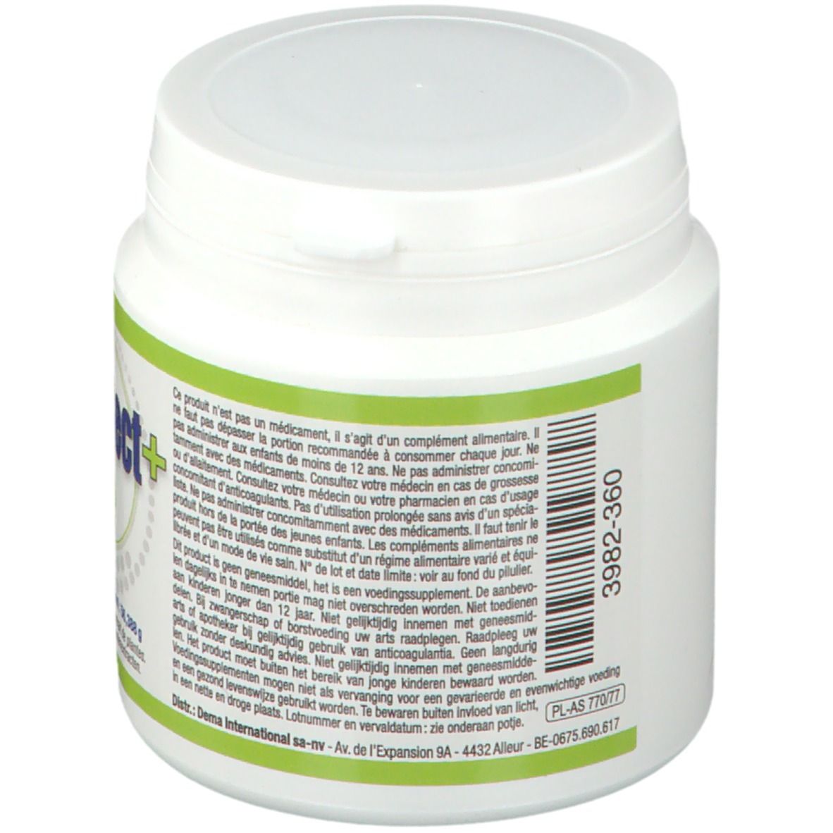 Witte ColPerfect+ pot met groen etiket. Achterkant met tekst en nummer 3982-360.