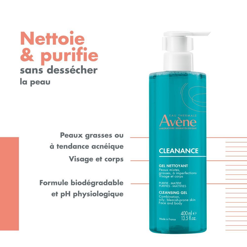 Flacon de gel nettoyant avec texte et illustrations.