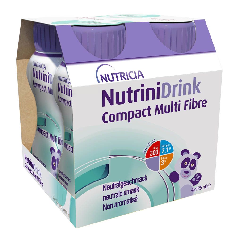 Bouteille NutriniDrink Compact Multi Fibre. Bouchon violet. Goût neutre. 125ml.