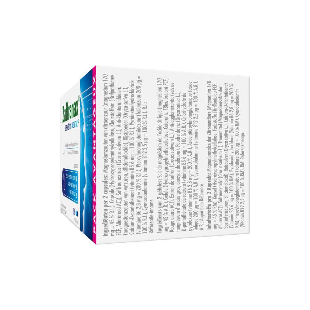 Dos de la boîte Zaffranax. Informations produit et ingrédients sur fond blanc.