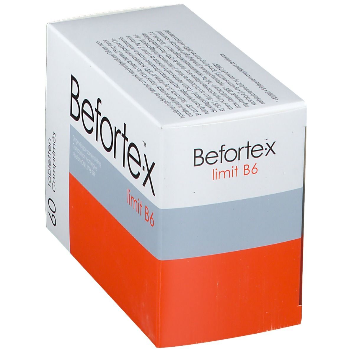 Boîte Befortex-Grenzwert B6. Blanc, gris et orange. Texte noir.