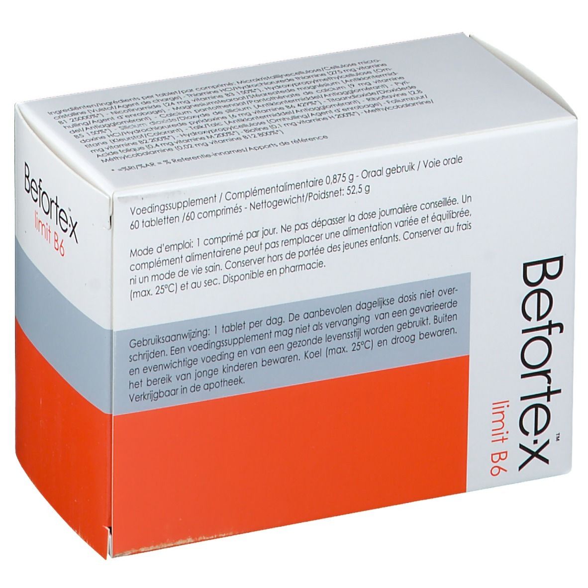 Boîte Befortex-Grenzwert B6. Blanc, orange. Texte multilingue.