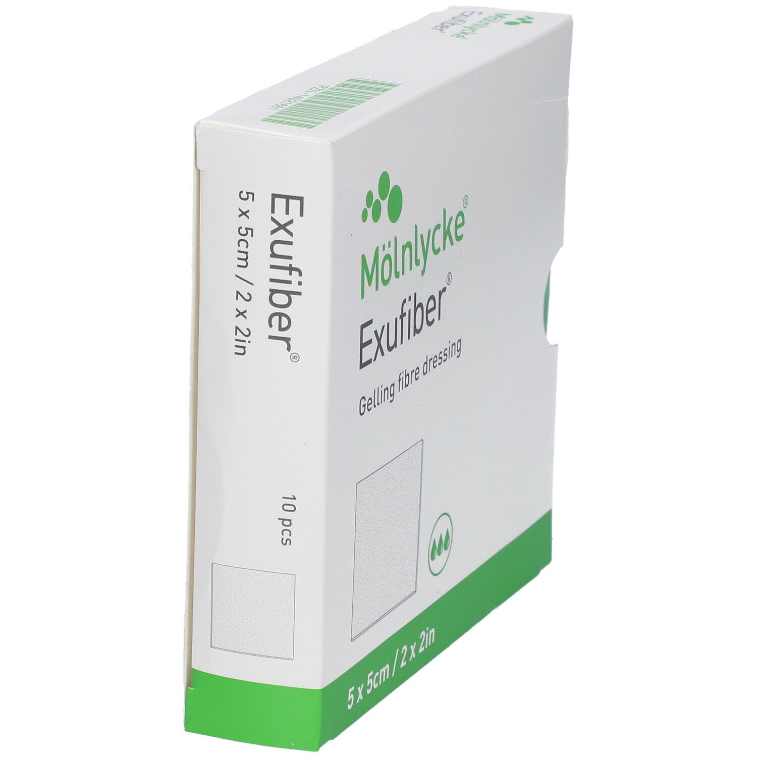 Mölnlycke Exufiber verpakking. 5x5cm gelvormend vezelverband. 10 stuks.