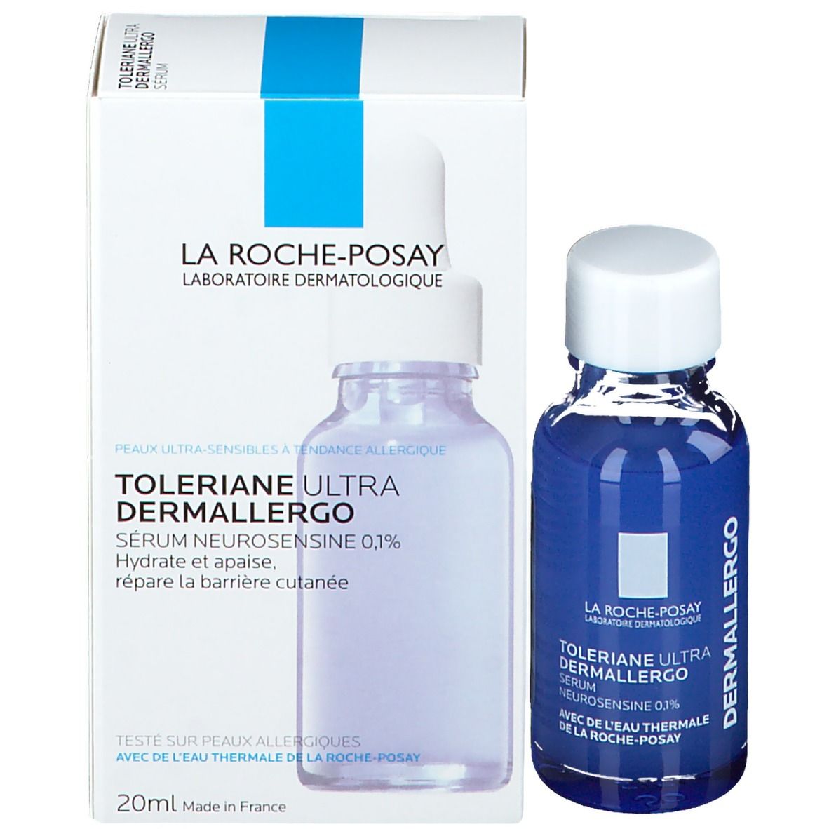 Produkt und Verpackung: La Roche-Posay Toleriane Ultra Dermallergo Serum und Flasche.
