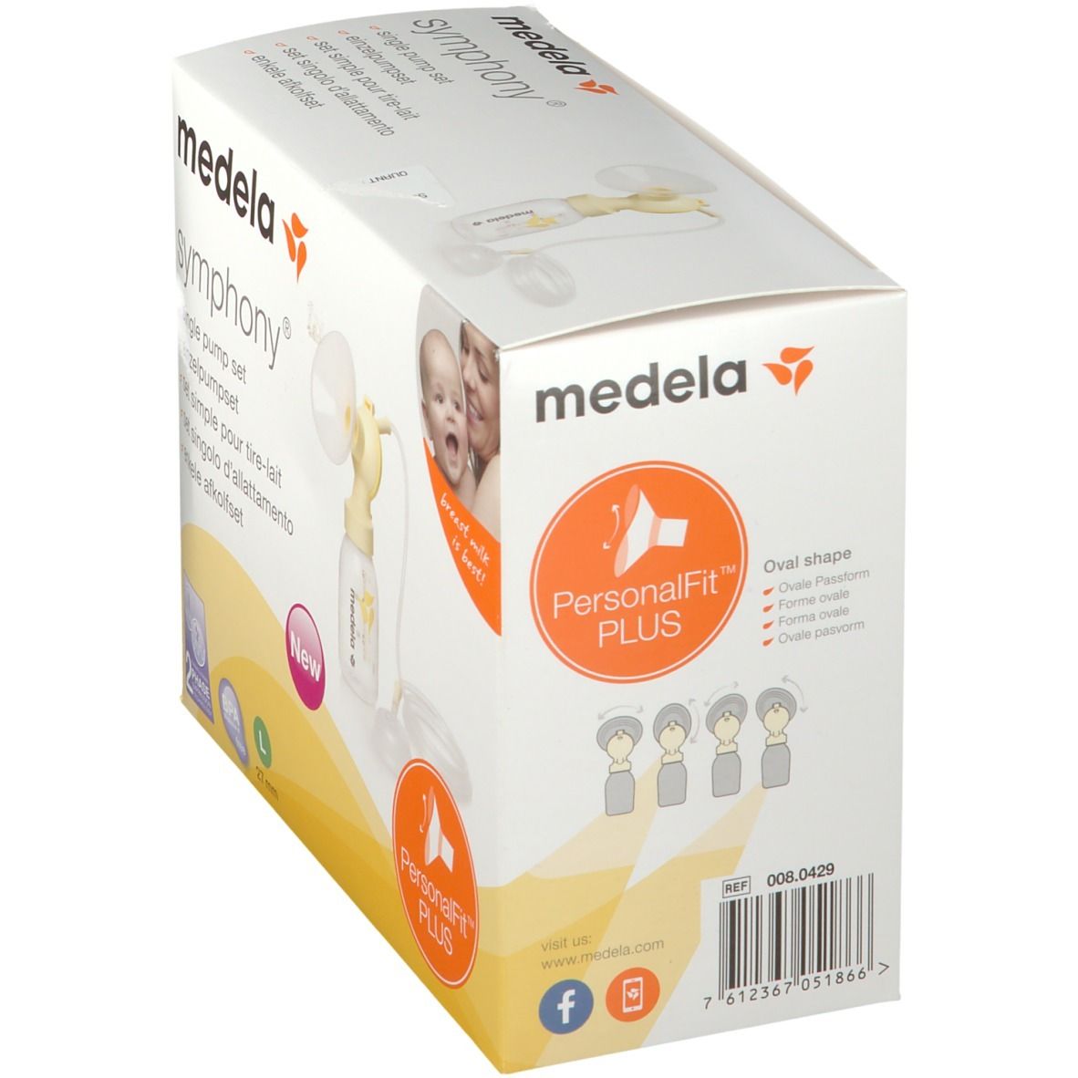 Boîte de set simple pour tire-lait. Comprend pompe, biberon et accessoires. Taille L, 27mm. Marque: Medela Symphony.