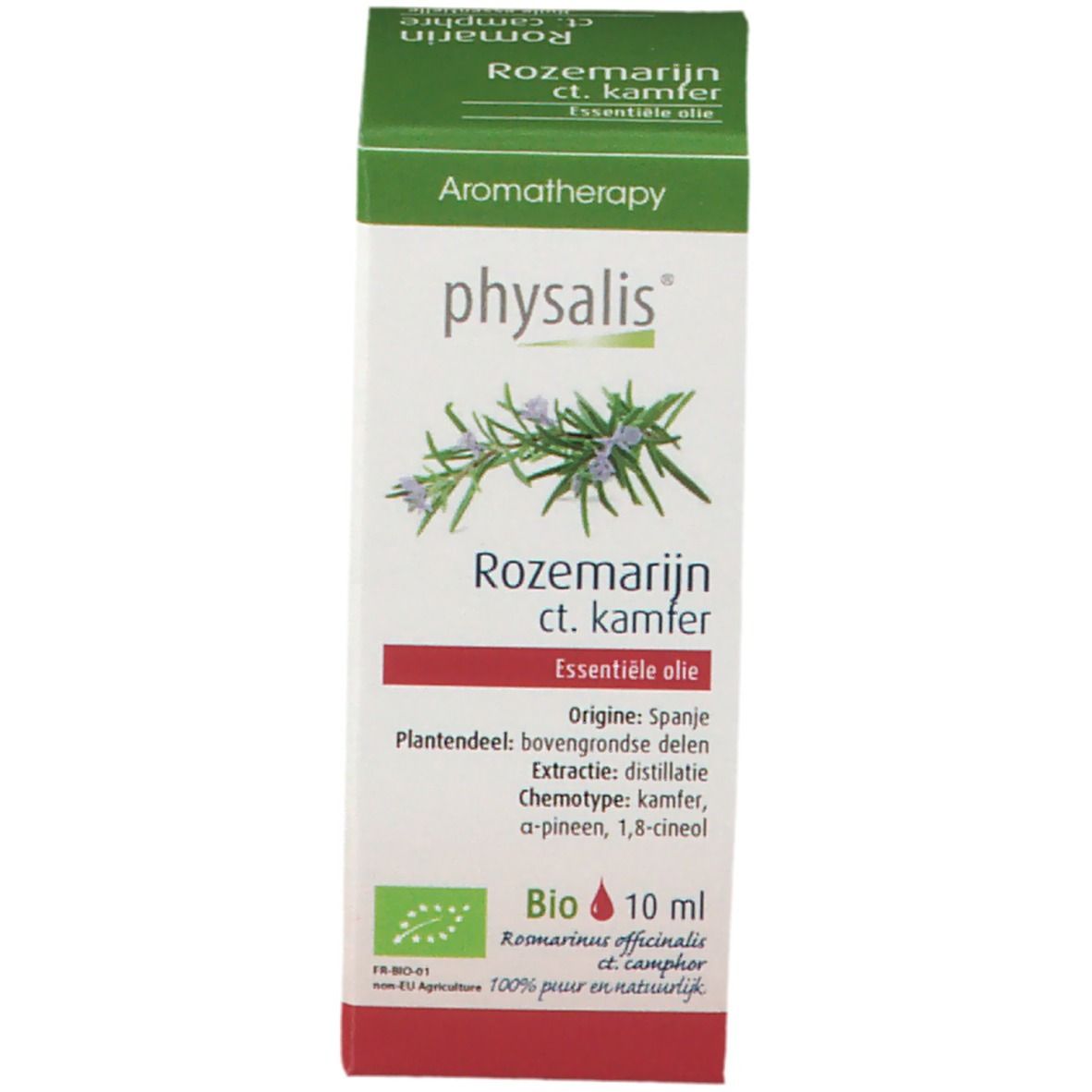 Emballage du produit. Emballage avec nom du produit et illustration de plante. Label Bio. 10 ml.