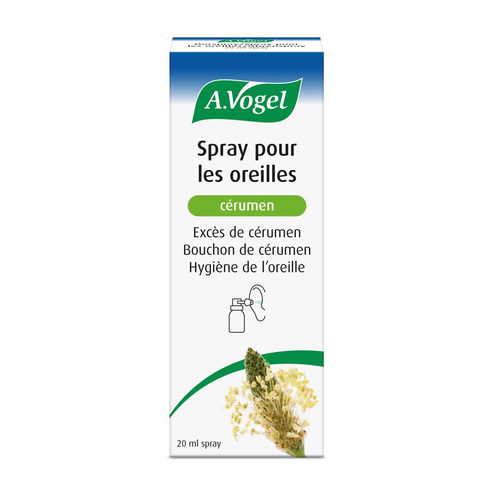 Emballage A.Vogel Spray pour les oreilles. Inscription: Spray pour les oreilles, cérumen.