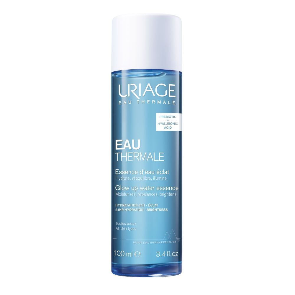 Visage d'une femme. Texte: Texture extra-fluide, toucher soyeux, non collant, parfum bergamote et pêche.