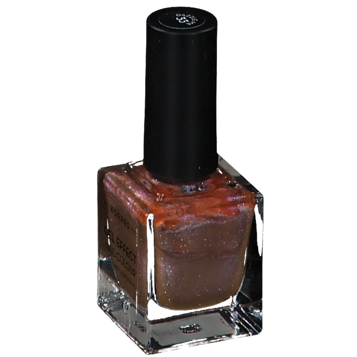 Korres Gel Effect Nagellack. Braune Nagellackflasche mit schwarzem Deckel. Farbcode 33. Text: Gel Effect Nail Colour.