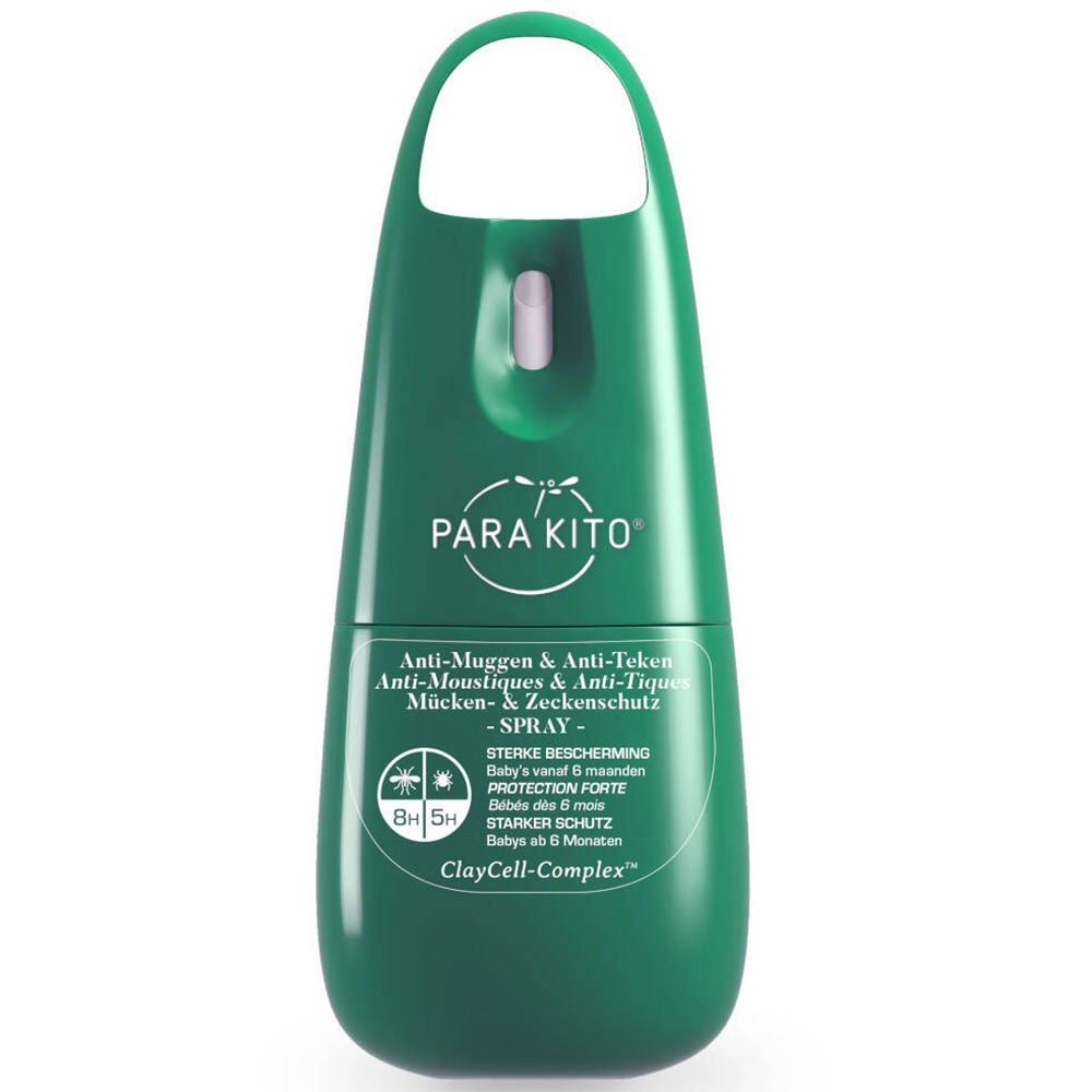 Spray Para'Kito® vert. Anti-Moustiques & Tiques. Avec anse. Protection 8h & 5h. ClayCell-Complex.