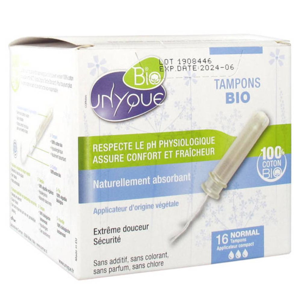 Boîte de tampons Unyque Bio. 16 tampons Normal avec applicateur. 100% coton.