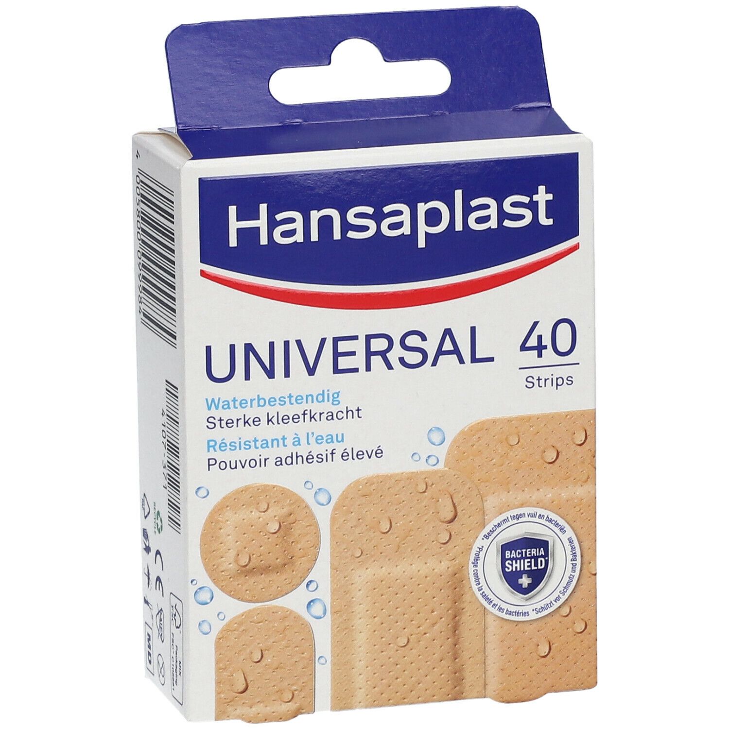 Boîte de pansements Hansaplast Universal. 40 strips. Résistant à l'eau. Forte adhérence. Beige.