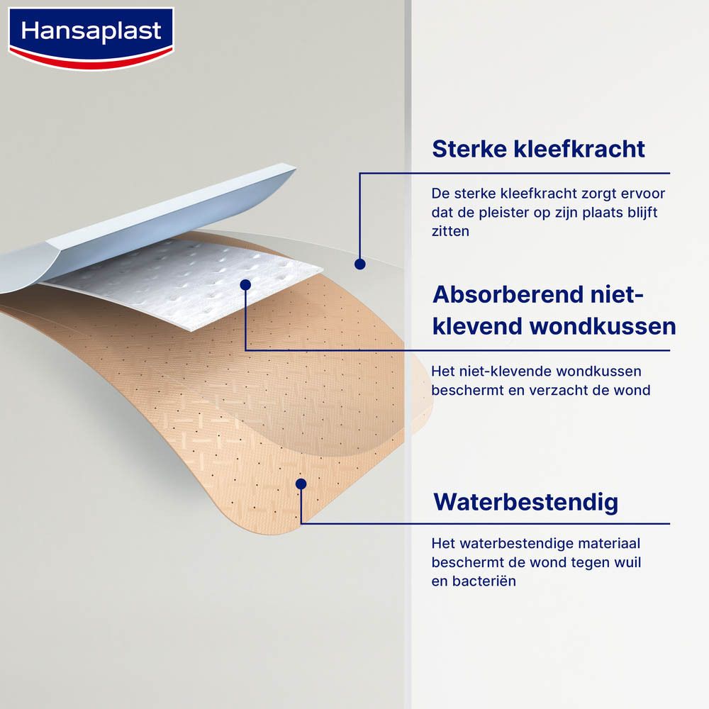 Vrouw met arm. Citaat: Mijn favoriete pleisters, zacht en sterk. Waterbestendig.