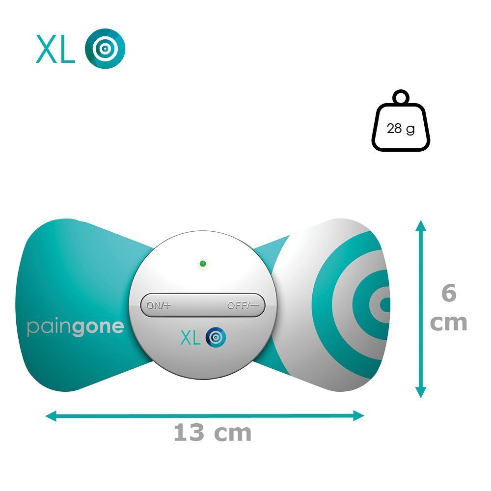 Paingone XL. Blauw en wit. Afmetingen: 13x6 cm. Gewicht: 28g.