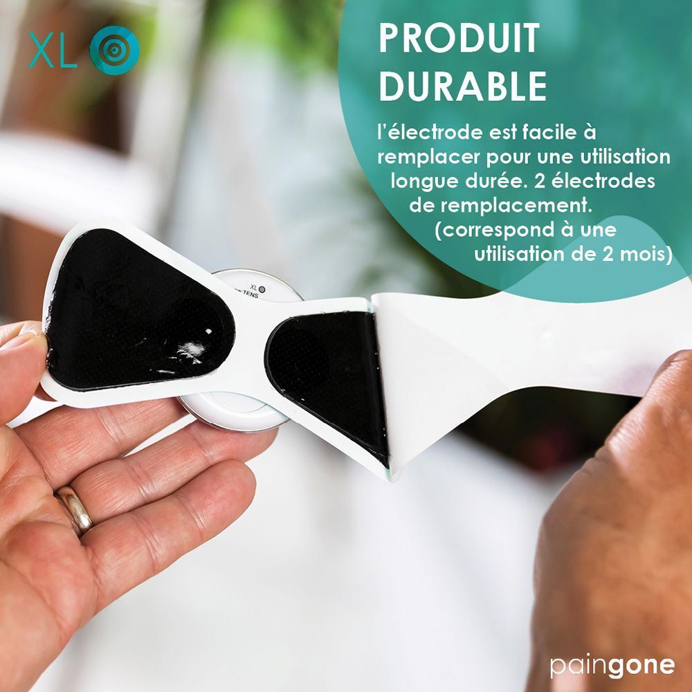 Boîte d'électrodes de remplacement Paingone XL. Texte en français.
