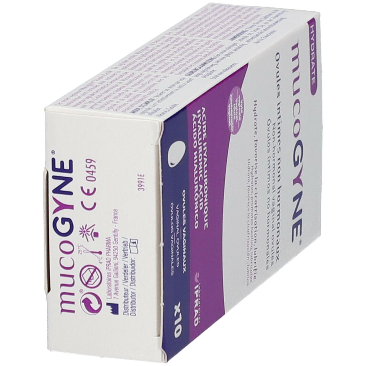 Doosje Mucogyne Ovules. Opschrift: Ovules intimes non hormonaux. 10 stuks. Met hyaluronzuur.