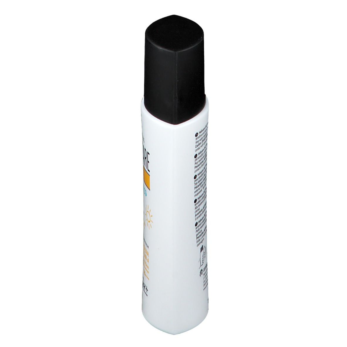 Flacon blanc, bouchon noir, vue latérale. Inscription: Heliocare 360° Pediatrics Mineral LSF 50+.