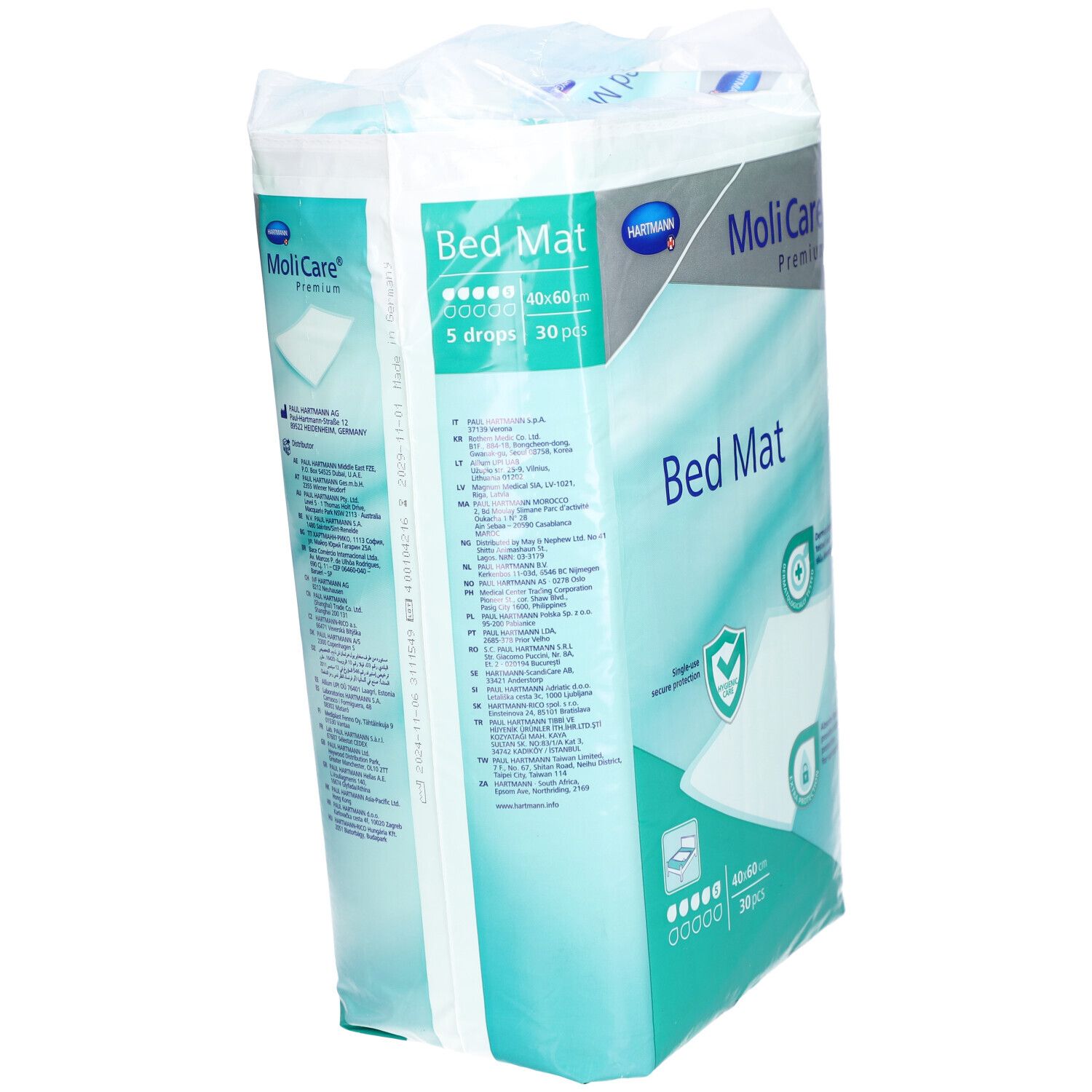 Paquet MoliCare Premium Bed Mat. 40x60 cm, 30 pièces. Protection hygiénique. Marque Hartmann.