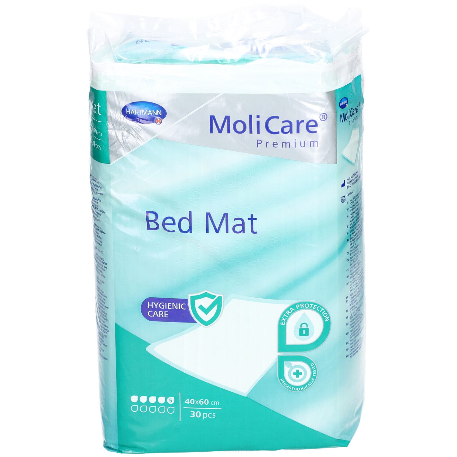 Paquet MoliCare Premium Bed Mat. 40x60 cm, 30 pièces. Protection hygiénique. Marque Hartmann.