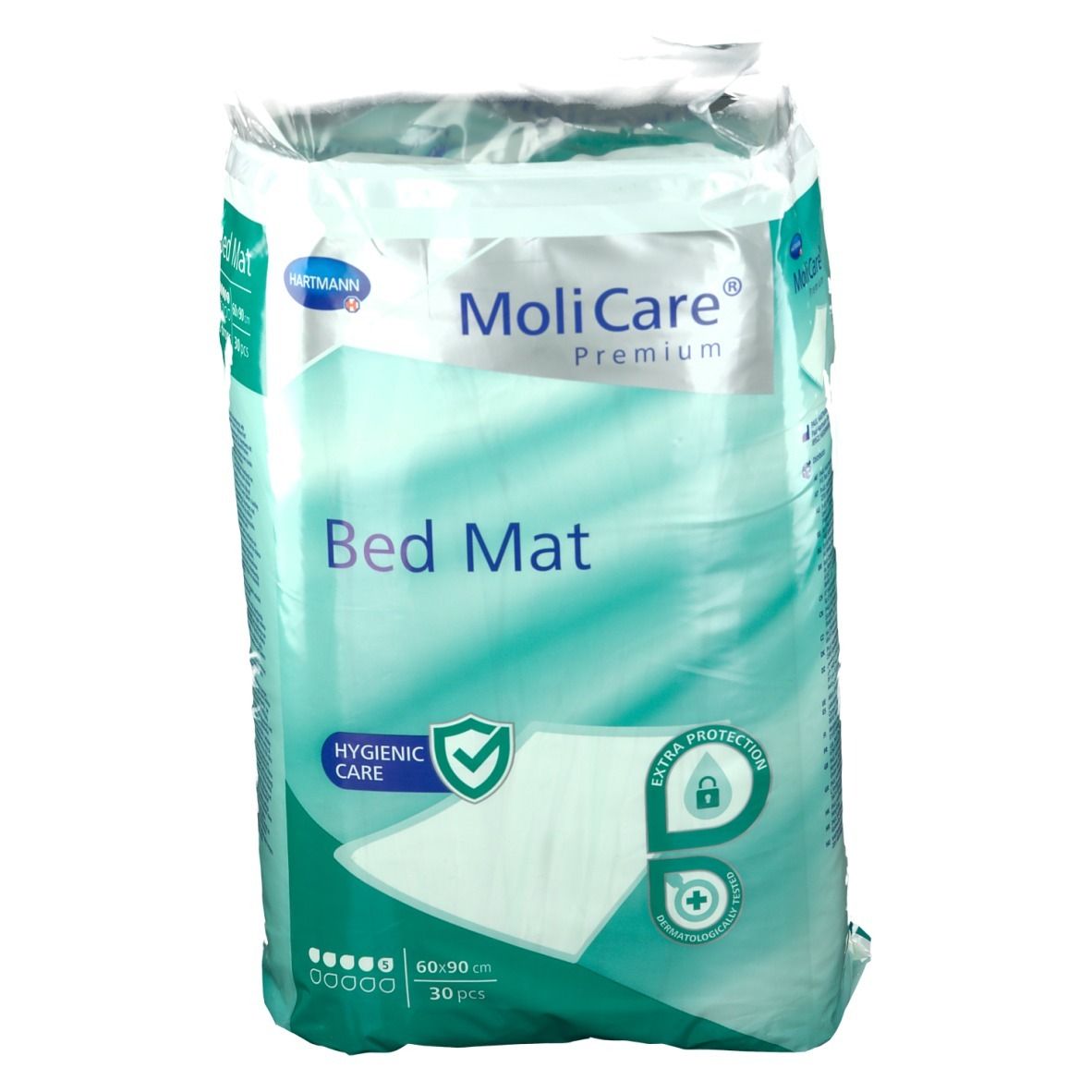 Emballage MoliCare Premium Bed Mat. Protection hygiénique et extra. Dimensions 60x90cm, 30 pièces.
