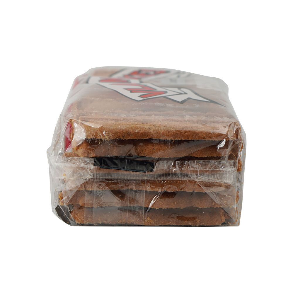 Spekulatius-Packung, seitliche Ansicht. Durchsichtige Verpackung.