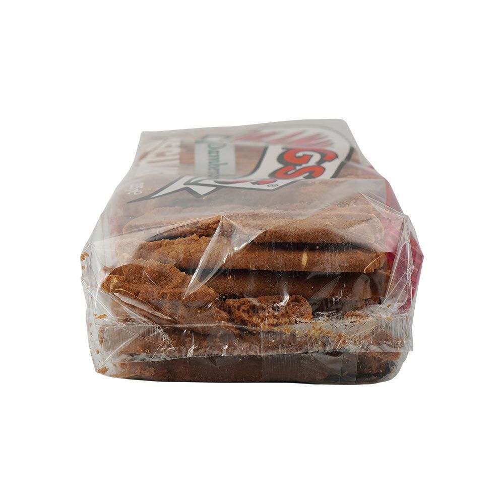 Spekulatius-Packung, seitliche Ansicht. Durchsichtige Verpackung.